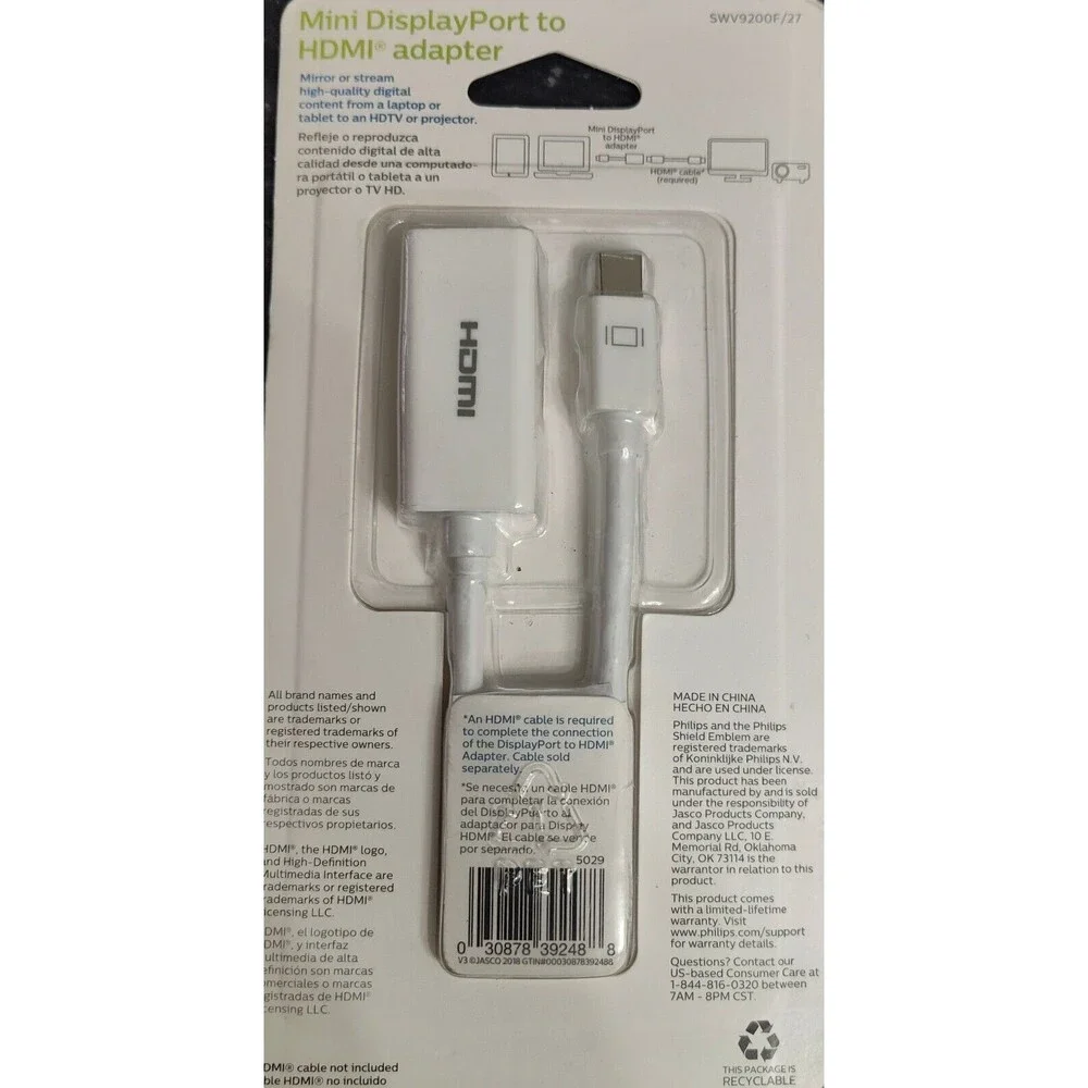 Philips Mini DisplayPort to HDMI Adapter White - NEW